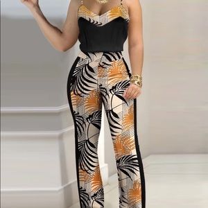 Tropical Print Colorblock Top Sexy High Waist